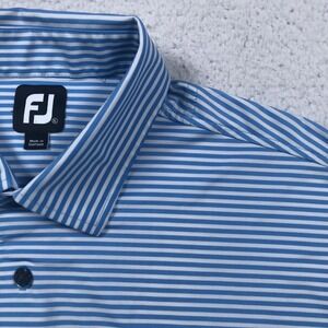 FootJoy Golf Polo Mens LARGE Blue White Striped Performance Stretch PEGASUS BANK